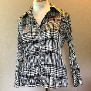 Allison Taylor Button up black white plaid blouse